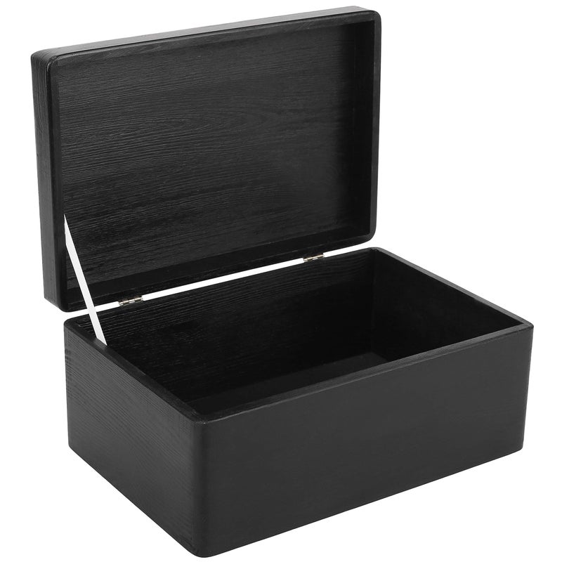 Creative Deco Large Black Wooden Box Storage with Hinged Lid | 11.8 x 7.87 x 5.51 inches (+-0.5) | Gift Box for Tool Dog Toy Shoes Clothes Kitchen Storage | Wood Keepsake Chest - Image 1